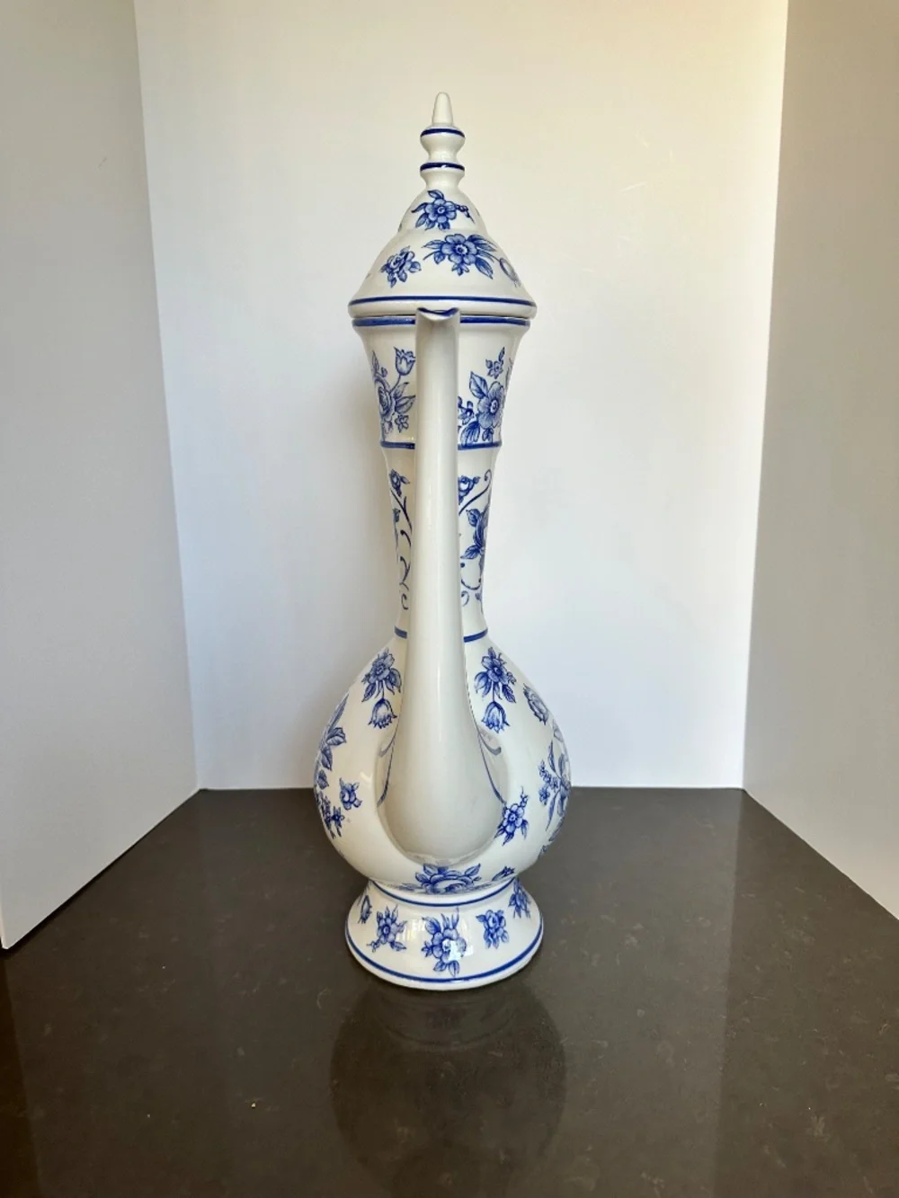 Vintage Norleans Japan Blue & White Floral Tall Teapot/Water Vessel (21 x 11 in)